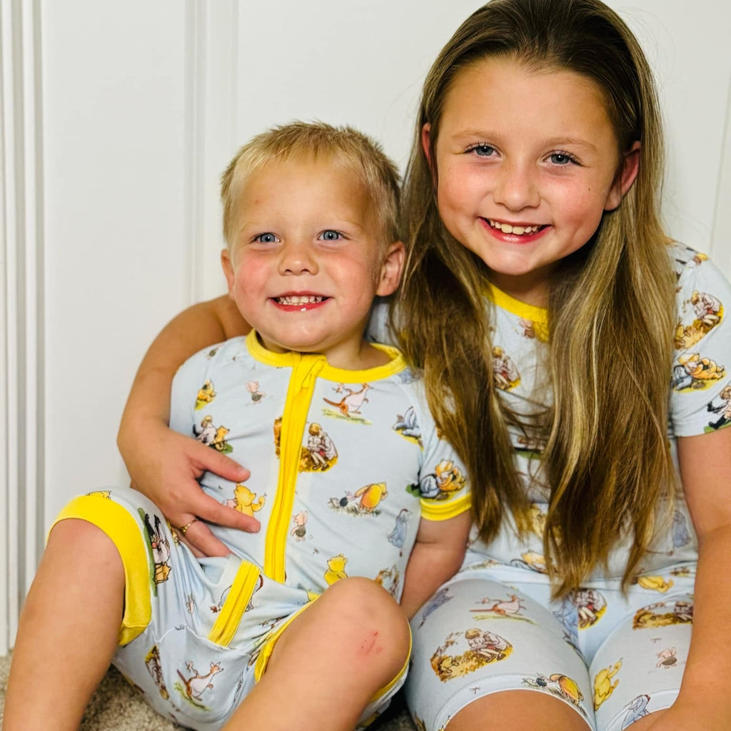 2 Children wearing Bamboo Zipper Romper