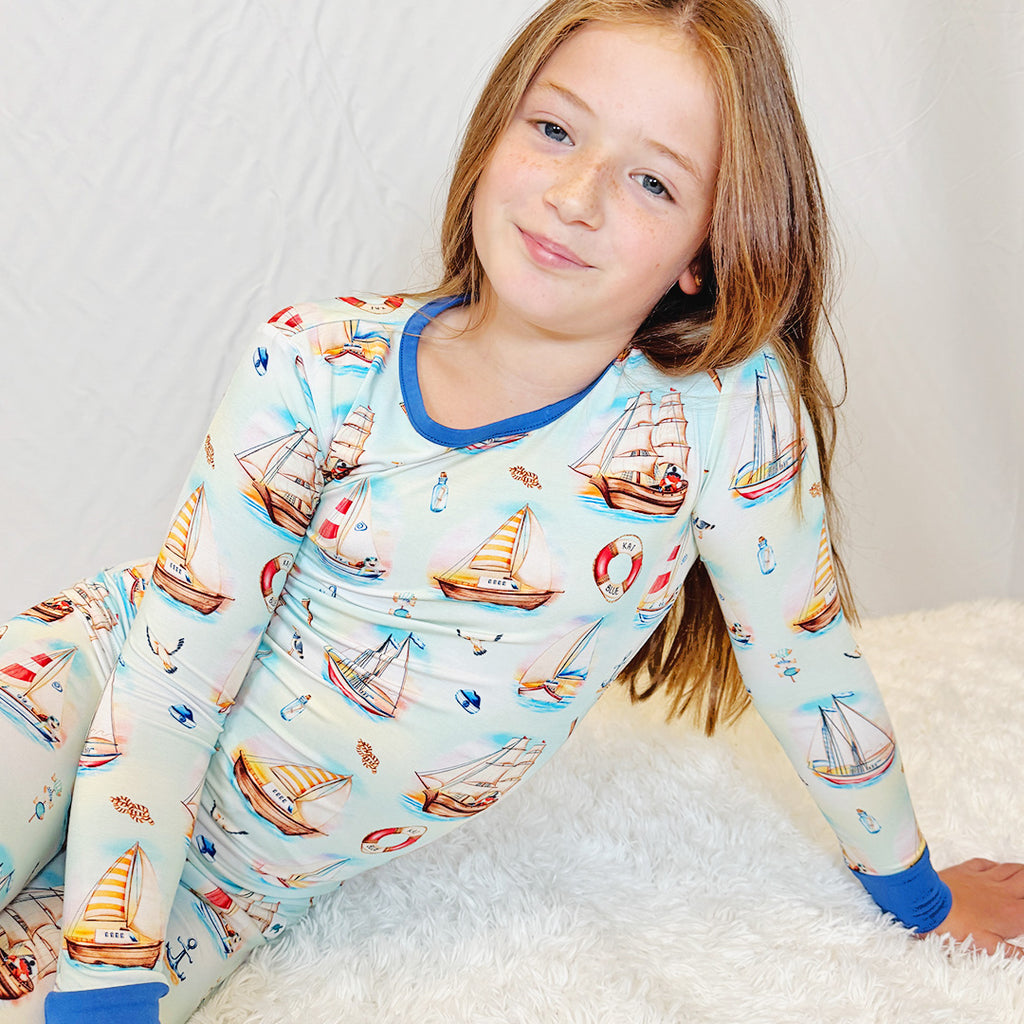 Kai Blue 2 Piece PJs Youth Girl with Sailing Print