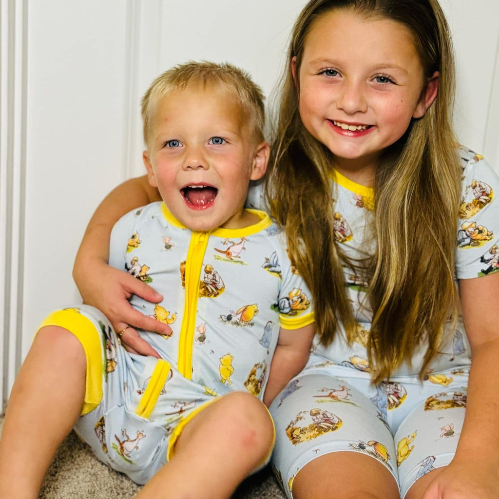 Children wearing bamboo zipp and two piece set
