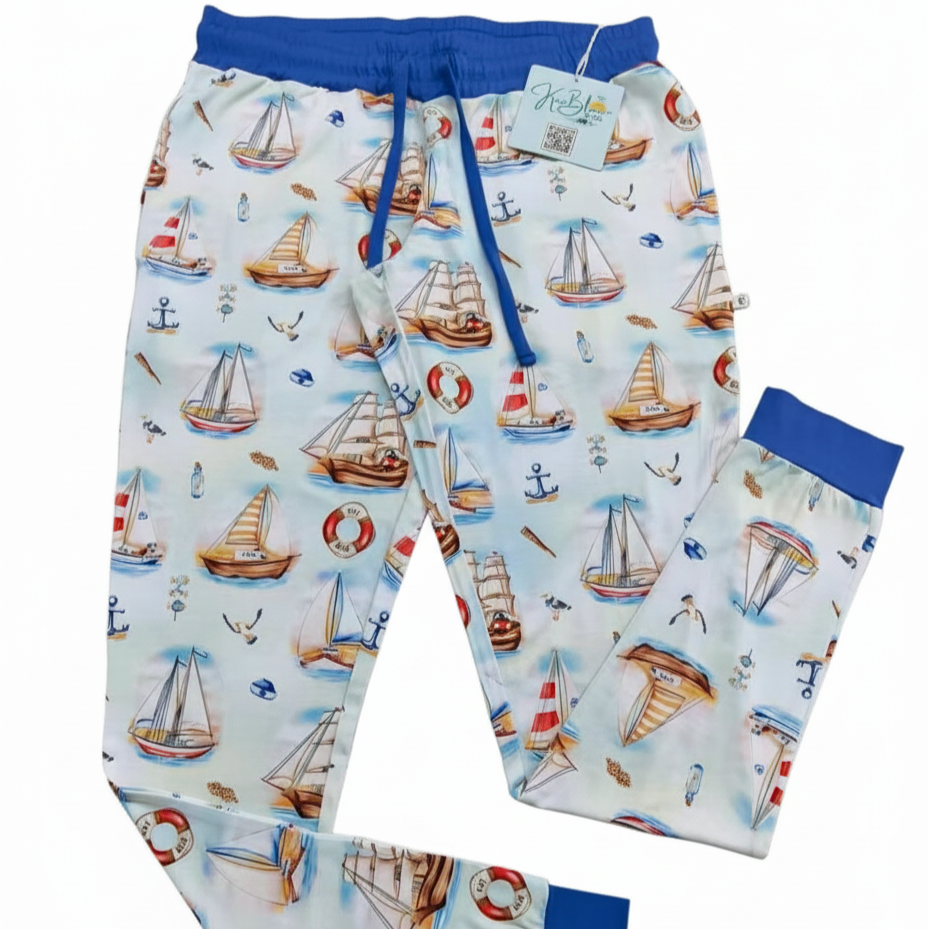 Bamboo Woman Jogger Pants with Sailboats by Kai Blue