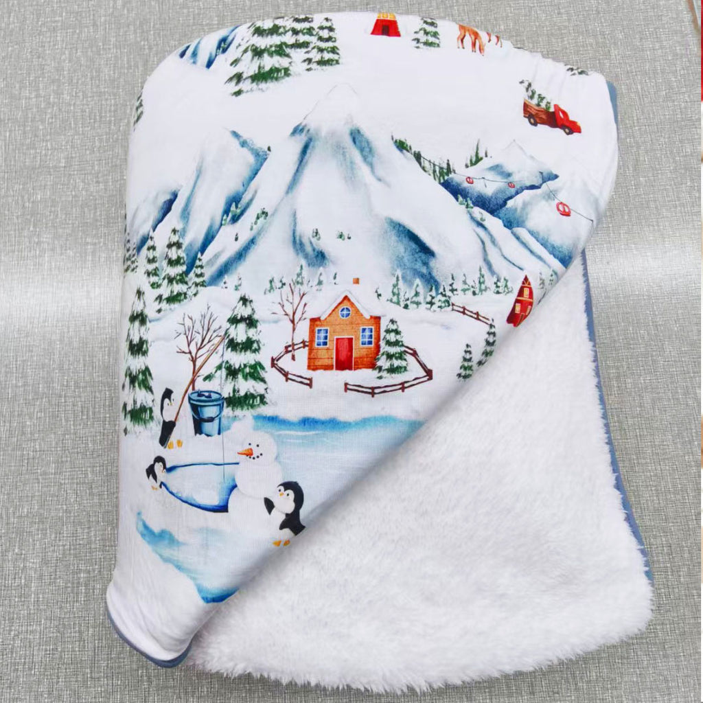 Bamboo plush blanket with winter scene