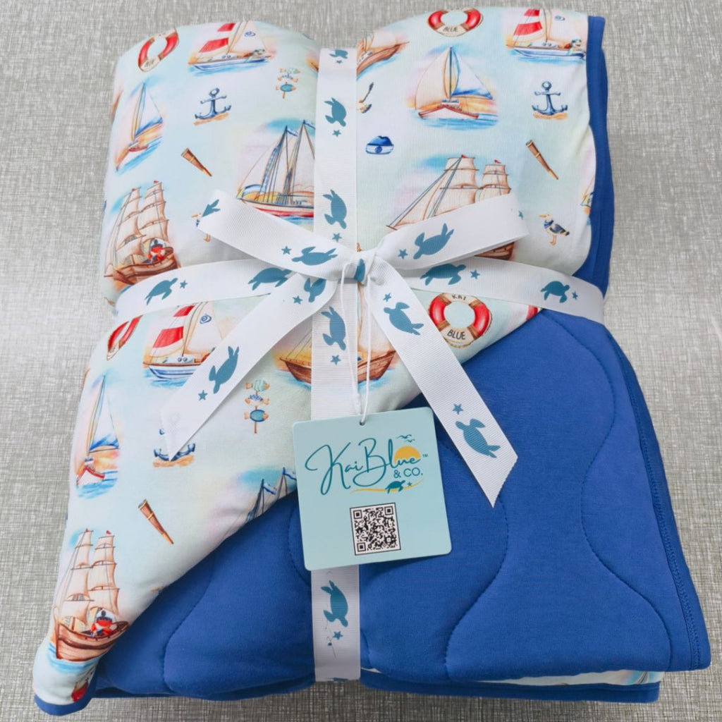 Folded Quilted Bamboo Blanket with Sailboats