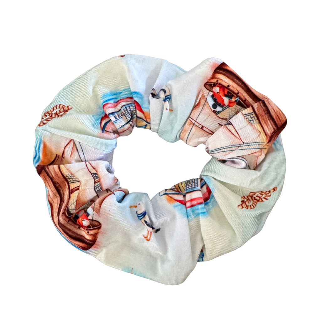 Bamboo scrunchie with sailboats