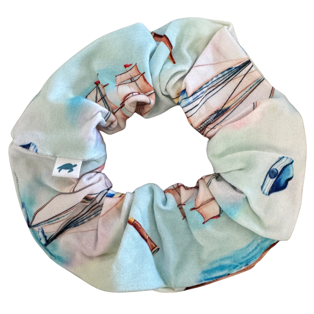 Bamboo scrunchie with Sailboats