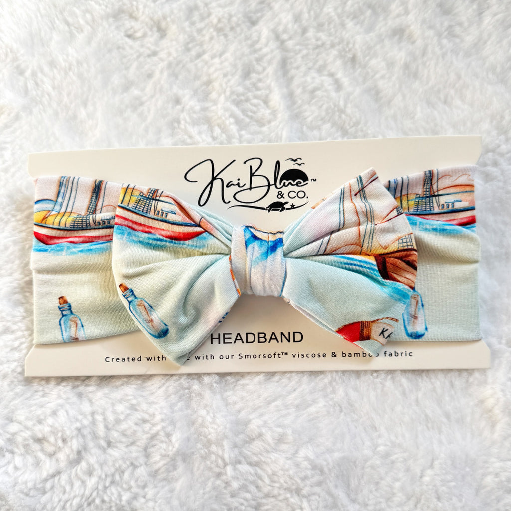 Bamboo Bow Headband Seas the Day Front View