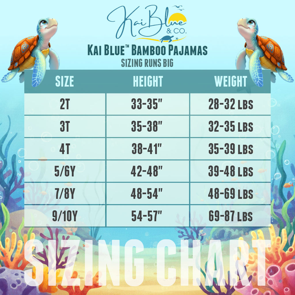 Kai Blue™ Bamboo Pajamas Sizing Chart
