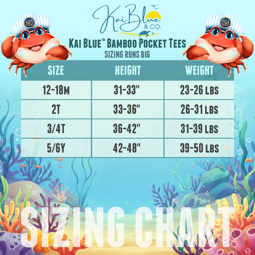 Kai Blue™ Bamboo Pocket Tee Sizing Chart