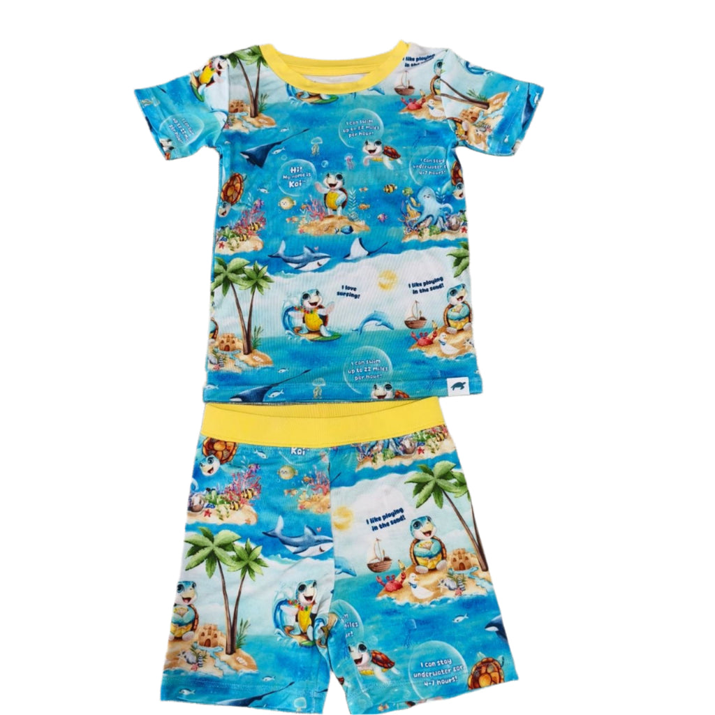Children's bamboo pajama set with Meet Kai print from Kai Blue