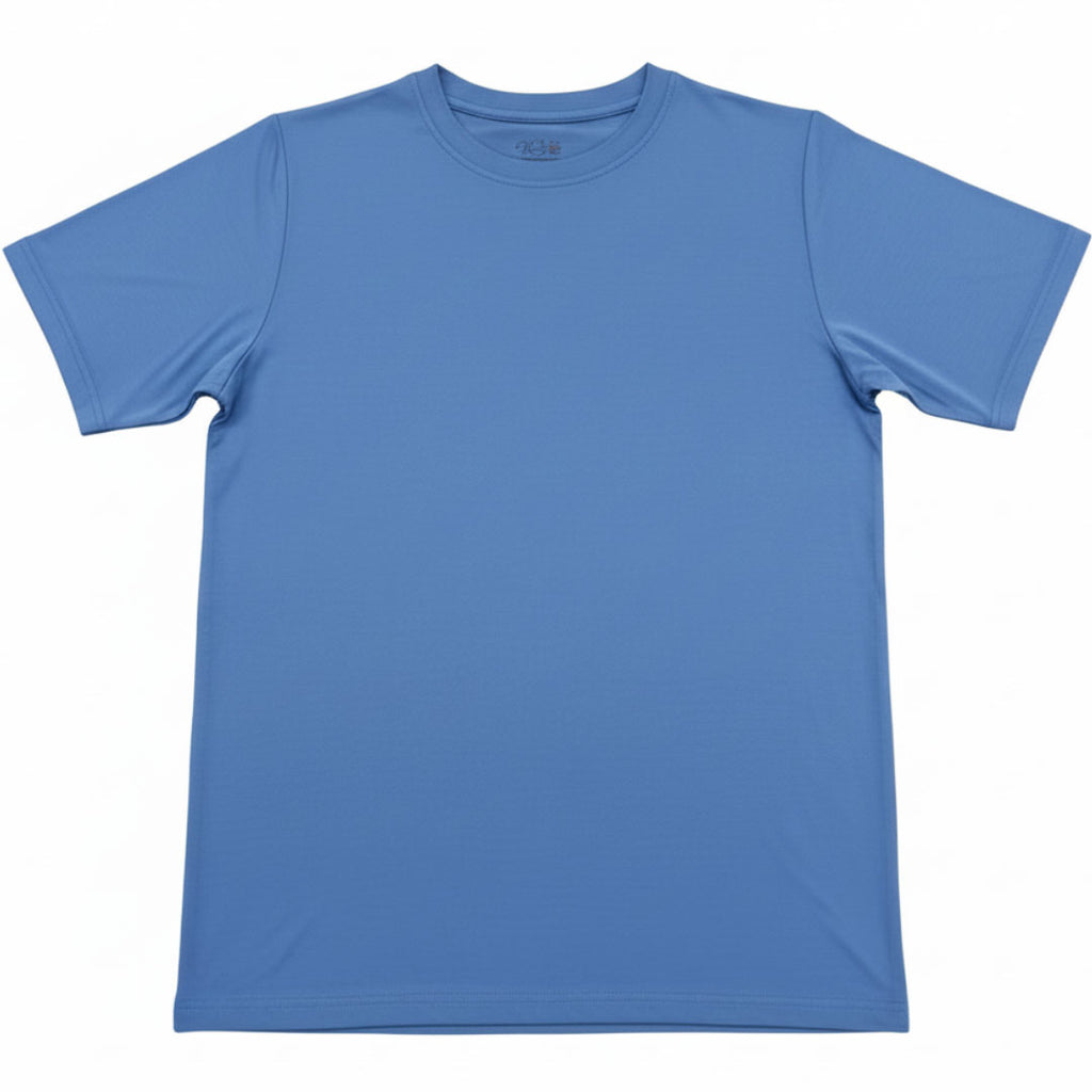 Frosty blue men's bamboo tee shirt flat lay