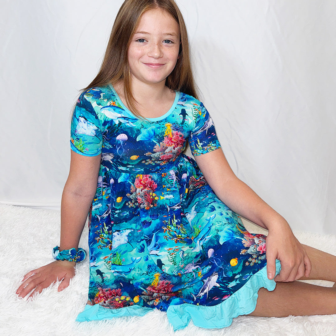 Twirl Pocket Dress w/ Biker Shorts -- Open Ocean 2.0 3/4T Twirl Pocket Dress w/ Biker Shorts -- Open Ocean 2.0 3/4T
