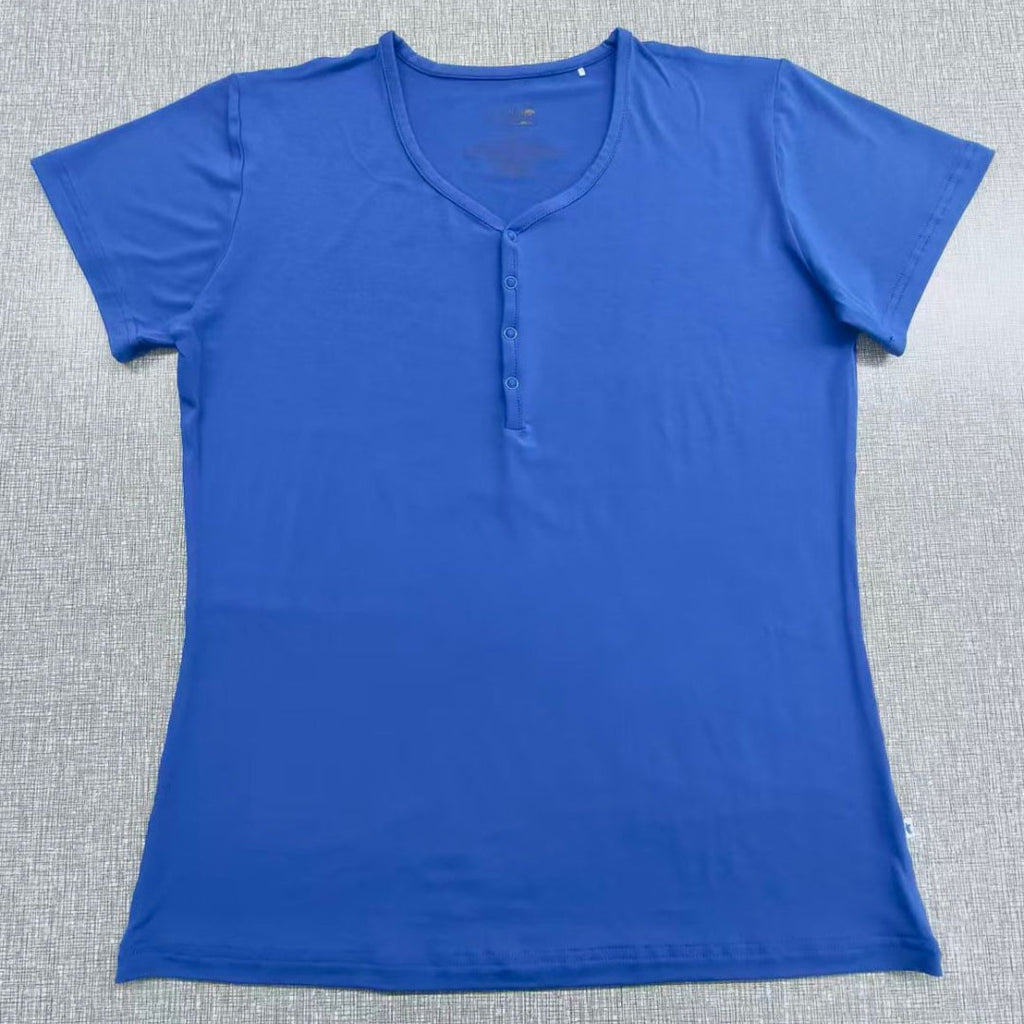 Flat lay of Dejavu Blue woman's bamboo tee shirt