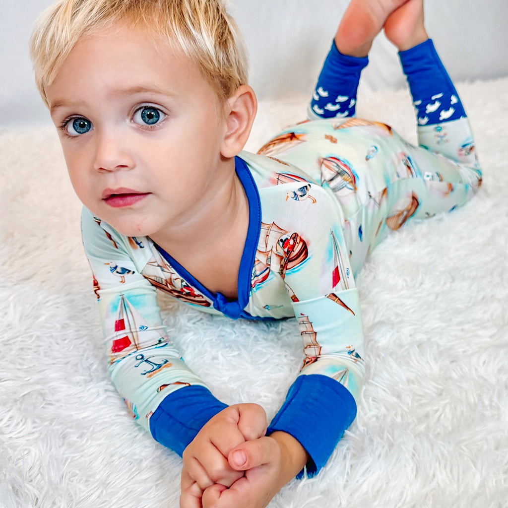 Kai Blue Zippy Sailing Print Laying Down