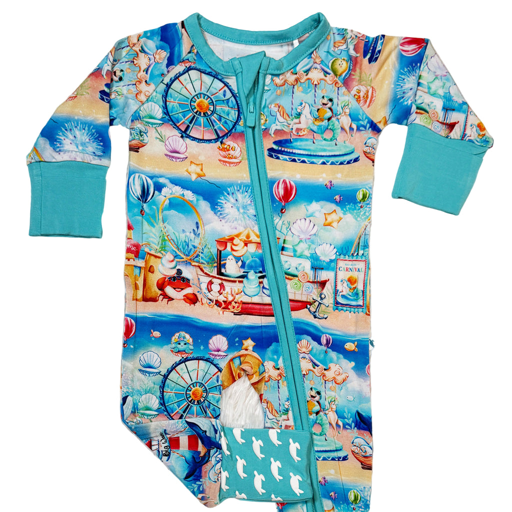 Bamboo Zippy Pajamas Flat Lay Underwater Carnival Theme